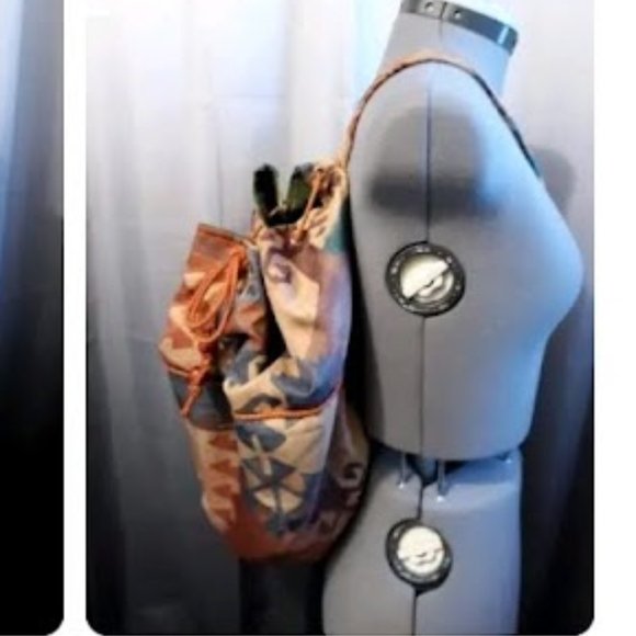 Southwestern Cowgirl Bucket Tote Sling Bag Aztec Print Rust Brown Blue Green Lrg - Picture 4 of 9